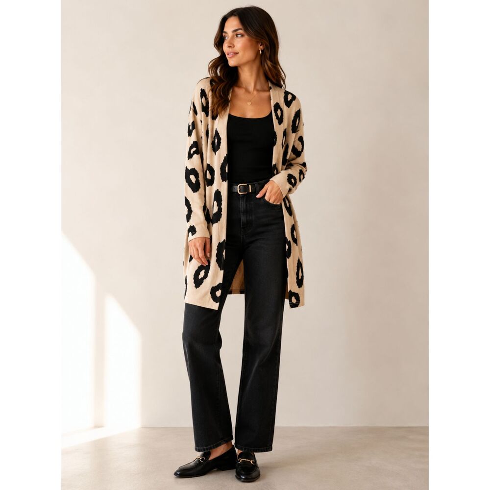 NWT Leopard Print Longline Cardigan Small Animal Print Mob Wife Fall Statement